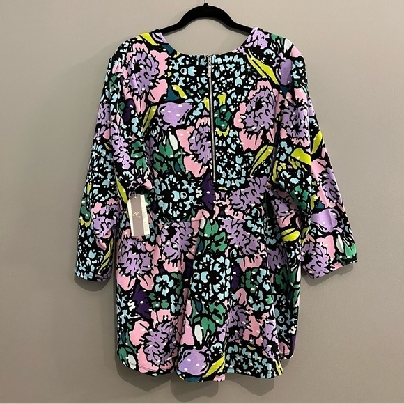 NEW Melissa McCarthy Seven7 Purple & Teal Floral Preppy Flirty Peplum Flare Top - Picture 4 of 12